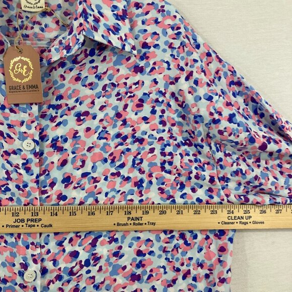New Grace & Emma size XL Pink Blue Abstract Dot Long Sleeve Button Down - Picture 8 of 11